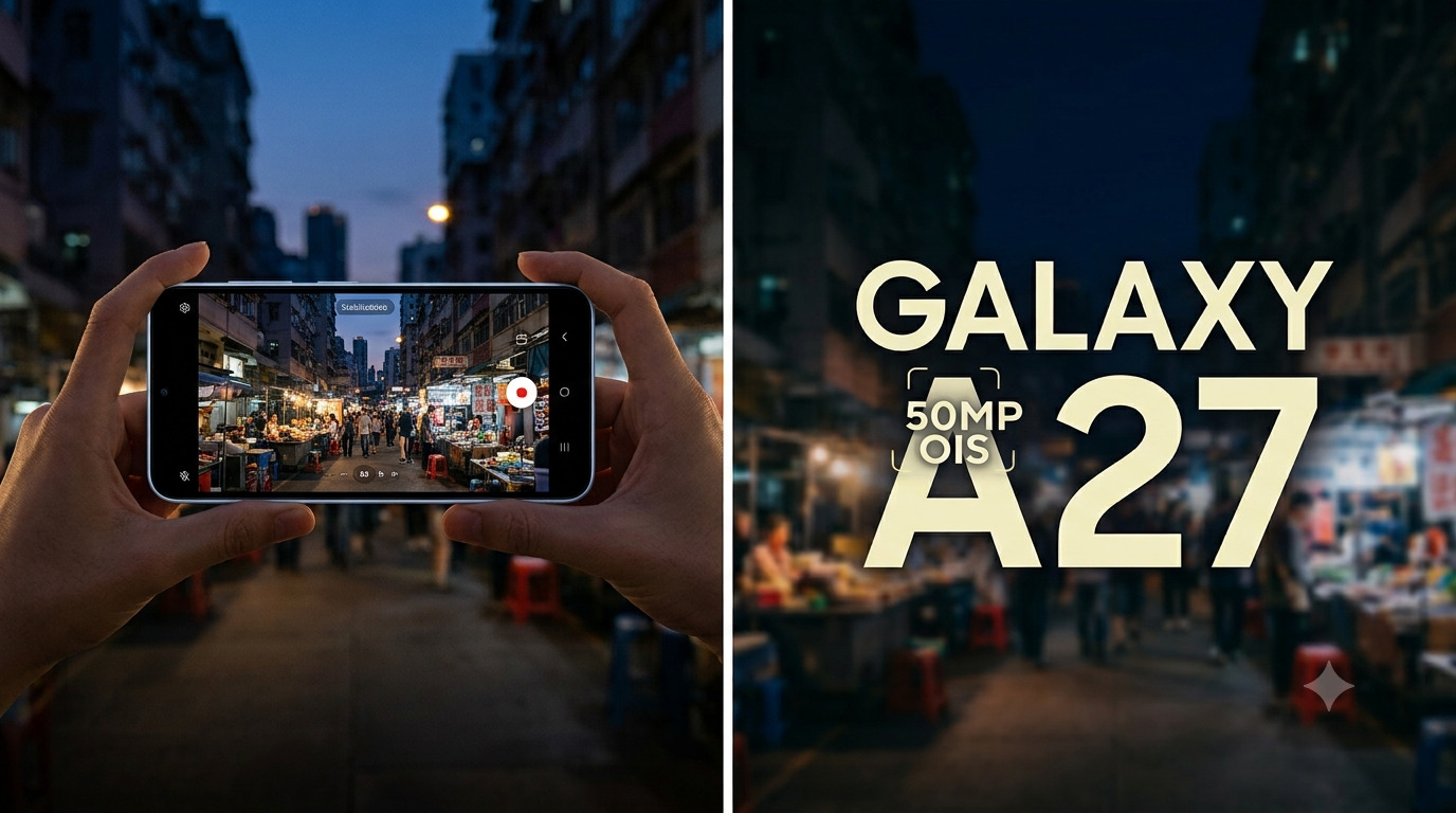 Photo de nuit prise avec le Samsung Galaxy A27 montrant un rendu lumineux et net