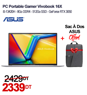 PC Portable Gamer ASUS Vivobook 16X i5 13è Gén 8Go RTX 3050