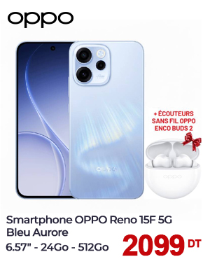 Smartphone OPPO Reno 15F 5G 24Go 512Go - Bleu Aurore