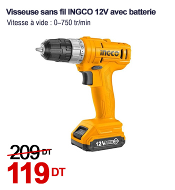 Visseuse sans fil INGCO 12V avec batterie plate - Jaune