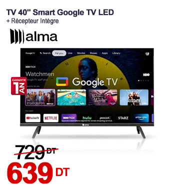 TV ALMA 40 Smart Avec Récepteur Intégré - Noir