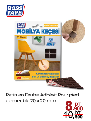 Patin en Feutre BOSS TAPE Adhésif Carré Pour pied de meuble 20 x 20 mm