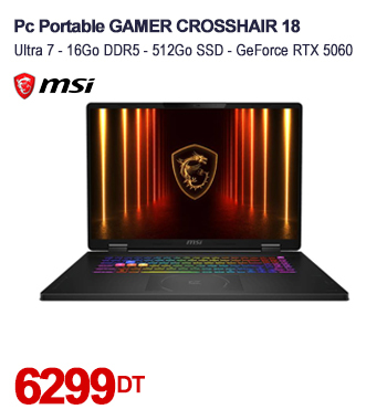 PC Portable Gamer MSI Crosshair 18 HX AI A2XW Ultra 7 255HX 16Go RTX 5060