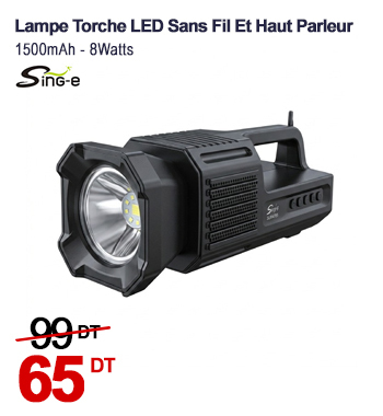 Lampe Torche LED SING-E 8W Sans Fil Et Haut Parleur - Noir 