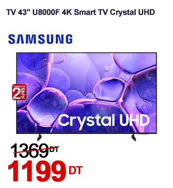 TV SAMSUNG U8000F 43'' 4K Smart TV Crystal UHD - Noir