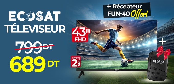 v Ecosat 43″ ECO43T2 LED Full HD Avec Récepteur FUN-40
