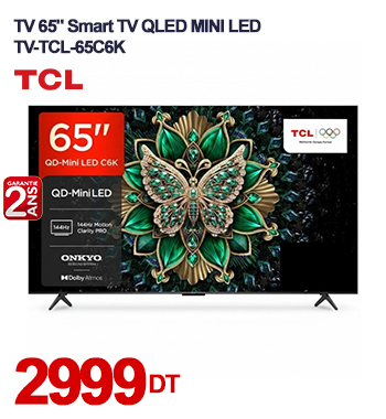 TV TCL 65'Smart TV QLED MINI LED TV-TCL-65C6K- Noir