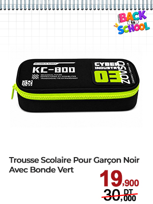 Trousse Scolaire Pour Garçon Noir Avec Bonde Vert