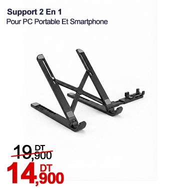 Support 2 En 1 Pour PC Portable Et Smartphone - Blanc