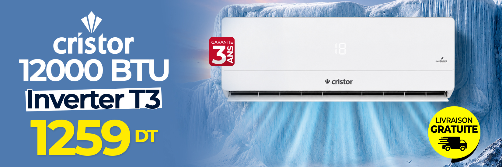 Climatiseur CRISTOR 12000 BTU Inverter Tropicalisé