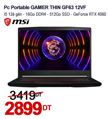 PC Portable Gamer MSI Thin GF63 12VF