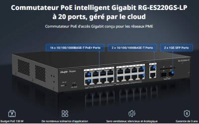Switch RUIJIE REYEE RG-ES220GS-LP Avec PoE 20 Ports Gigabit