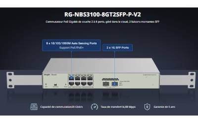 Switch RUIJIE RG-NBS3100-8GT2SFP-P-V2 Avec PoE 10 Ports Gigabit