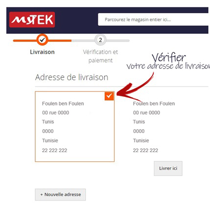 selection adresse de livraison