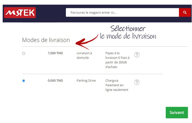 selection mode de livraison